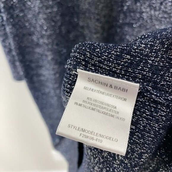 Sachin & Babi Amelie Metallic Sheath Dress Long Sleeves Puff Shoulders Blue - Picture 6 of 9